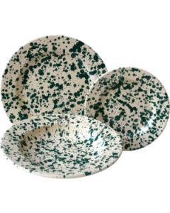 Tafelset Aus Terrakotta, Gesprenkelte Schale Mit Grünen Spritzern, 18-teilig