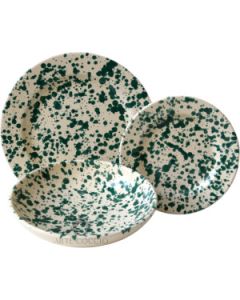Set De Mesa De Terracota, Acabado Moteado Con Salpicaduras Verdes, 18 piezas